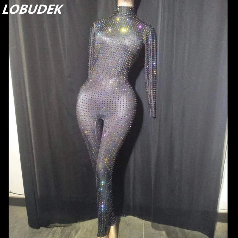 Sparkly Black Rhinestones Spandex Jumpsuit Long Sleeve Skinny Elastic Stage Leotard Women Birthday Party Outfit Singer Costume
Sparkly Black Rhinestones Spandex Jumpsuit Long Sleeve Skinny Elastic Stage Leotard Women Birthday Party Outfit Singer Costume