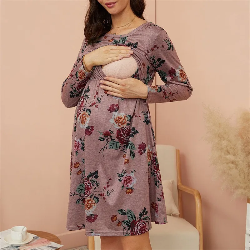 Maternity Round Collar Floral Full Print Knee Length A Long-sleeve Maternity Floral Print Lounge Dress Nursing Night Dress
Maternity Round Collar Floral Full Print Knee Length A Long-sleeve Maternity Floral Print Lounge Dress Nursing Night Dress