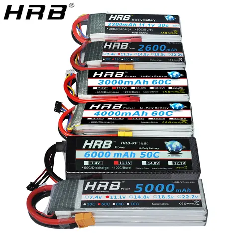 HRB Lipo 배터리 2S 3S 4S 6S 1500mah 2200mah 2600mah 5000mah 6000mah 7000mah 4000mah 7.4V 11.1V 14.8V 22.2V T XT60 RC 부품