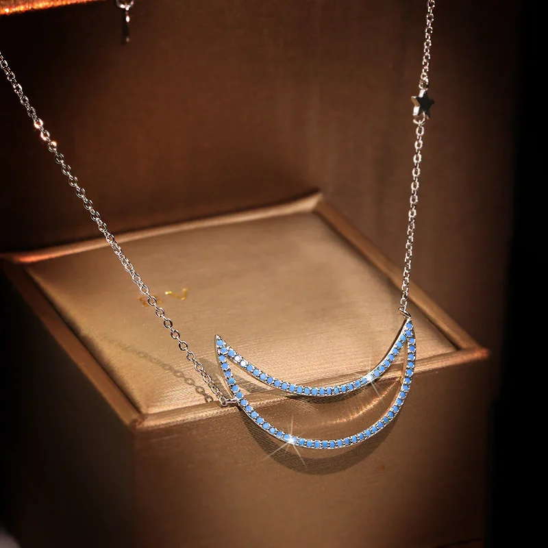 2021 New Trend Cute Moon Pendant With Blue Zircon Stone S925 Silver Chain Necklace for Women Fashion Engagement Gift Jewelry
2021 New Trend Cute Moon Pendant With Blue Zircon Stone S925 Silver Chain Necklace for Women Fashion Engagement Gift Jewelry