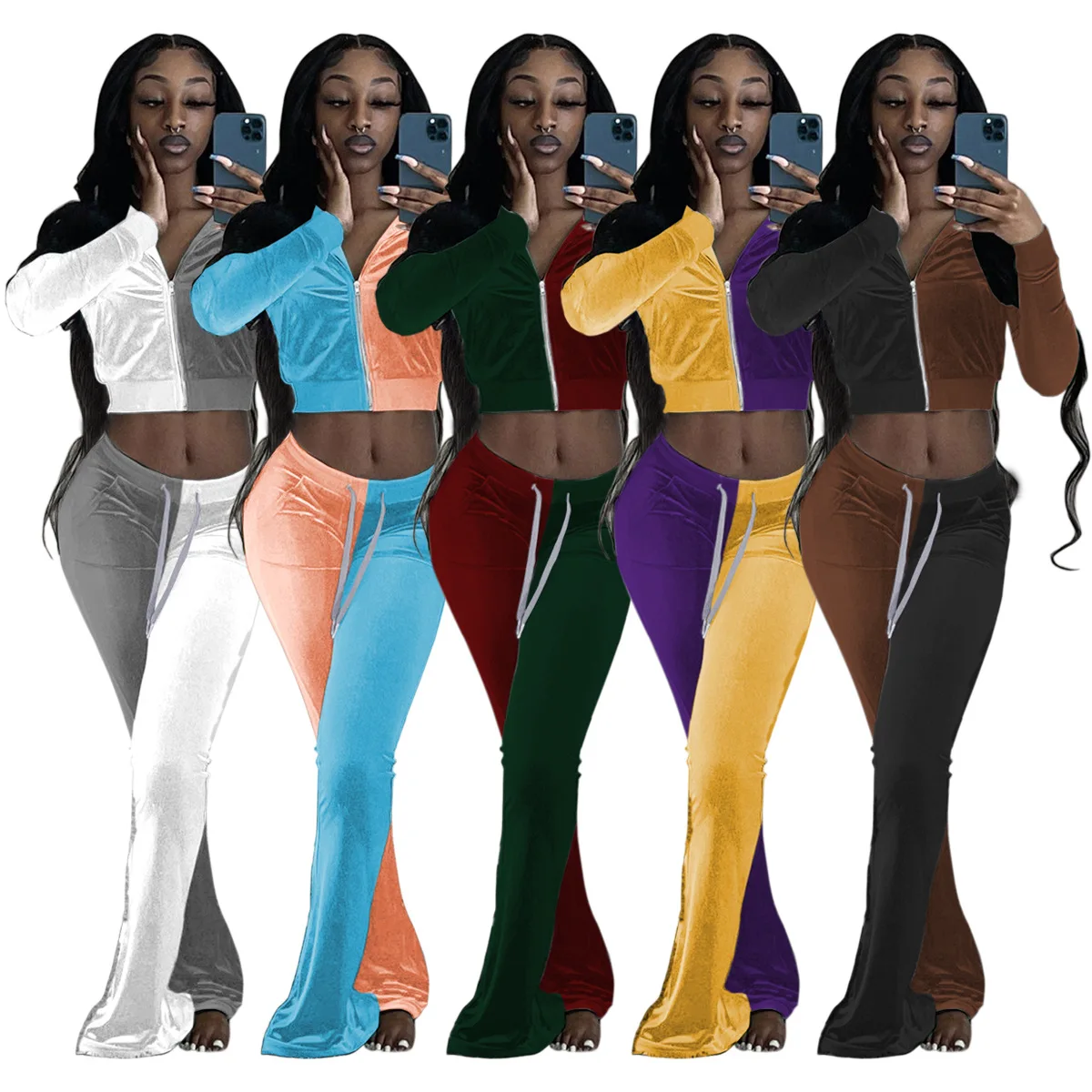 2021 Set Women Velvet Two Piece Set Spring Autumn Sexy 2 pcs Tracksuit Sets Sportwear Sexy Crop Coat Tops & Pants Sets
2021 Set Women Velvet Two Piece Set Spring Autumn Sexy 2 pcs Tracksuit Sets Sportwear Sexy Crop Coat Tops & Pants Sets