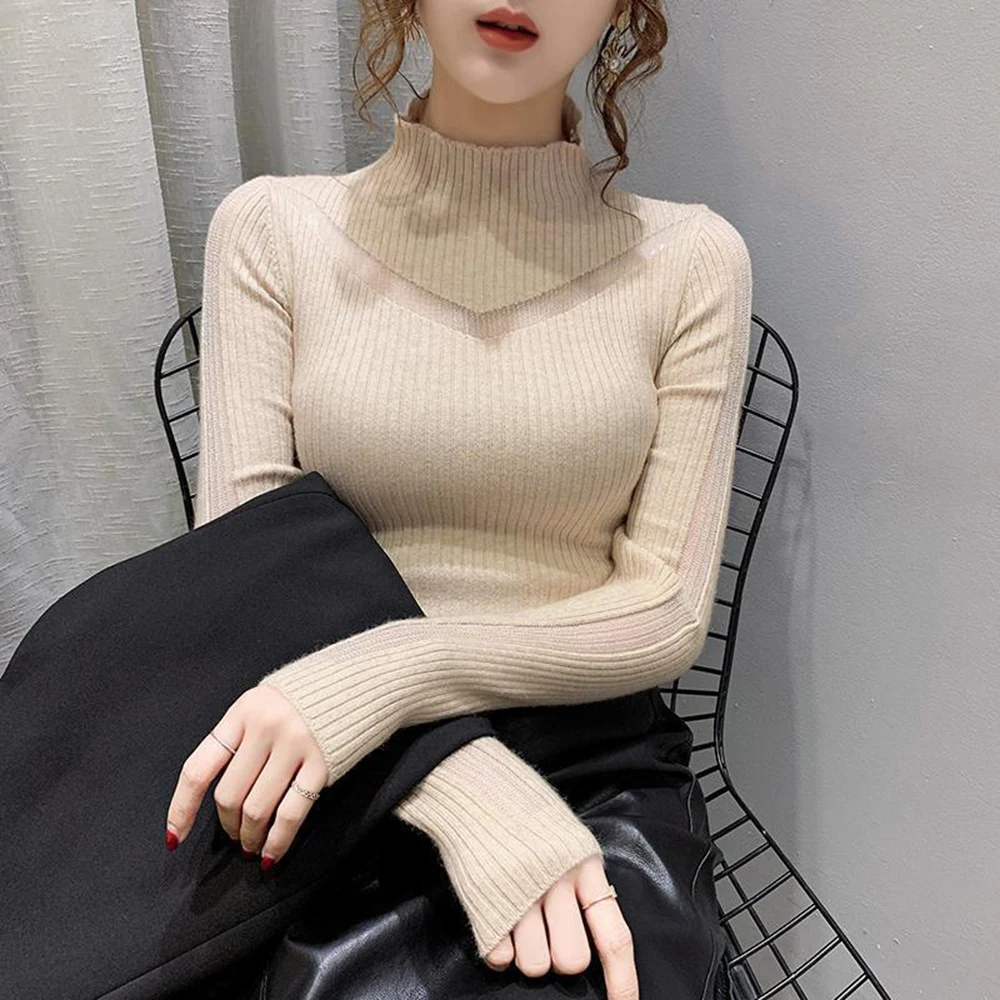 Bottoming Sweater Women Half High Neck Hollow Out Solid Knit Pullovers Female Long Sleeve Slim Office Ladies Knitted Tops
Bottoming Sweater Women Half High Neck Hollow Out Solid Knit Pullovers Female Long Sleeve Slim Office Ladies Knitted Tops