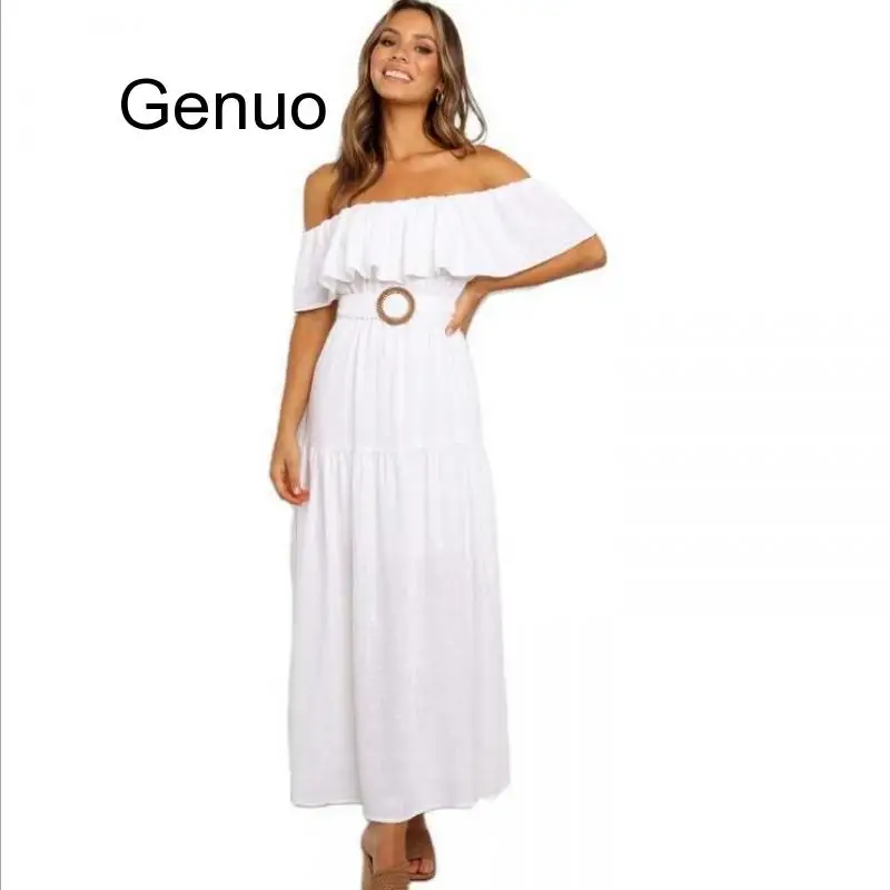 White Dress Sexy Off Shoulder Streetwear Solid Ruffled High Waist Party Dress Holiday Beach Wear Summer Maxi Dress 2020
White Dress Sexy Off Shoulder Streetwear Solid Ruffled High Waist Party Dress Holiday Beach Wear Summer Maxi Dress 2020