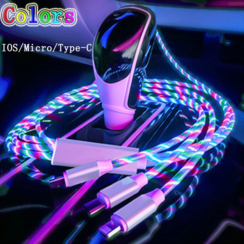 3 in 1 LED Flowing Light Phone Cables Micro USB TypeC Charge Cable For IPhone Huawei Samsung Xiaomi Data Wire USB Cables
3 in 1 LED Flowing Light Phone Cables Micro USB TypeC Charge Cable For IPhone Huawei Samsung Xiaomi Data Wire USB Cables