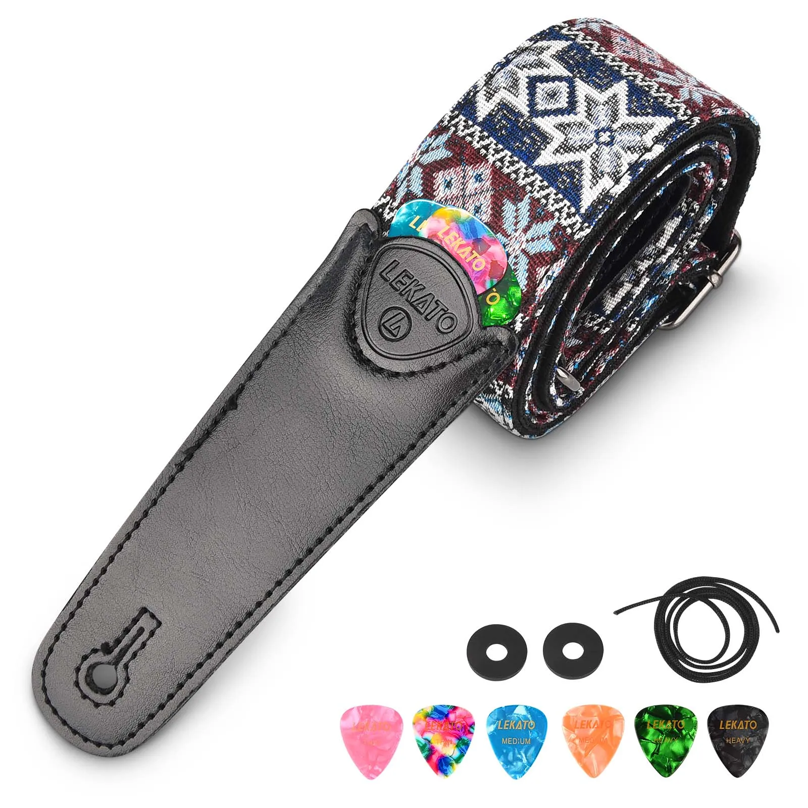 LEKATO Guitar Strap Lock Acoustic Electric Bass Strap Guitar Belt Guitar parts with 6 Pick Acoustic Guitar Bass Polyester Cotton
LEKATO Guitar Strap Lock Acoustic Electric Bass Strap Guitar Belt Guitar parts with 6 Pick Acoustic Guitar Bass Polyester Cotton