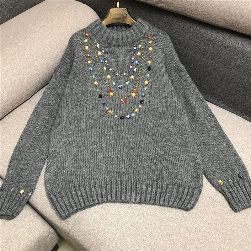 Vintage Women Lazy Wind Female Pullover Sweaters Autumn Winter Fashion Mohair Blends Colored Diamond Beading Woman Knitting Tops
Vintage Women Lazy Wind Female Pullover Sweaters Autumn Winter Fashion Mohair Blends Colored Diamond Beading Woman Knitting Tops