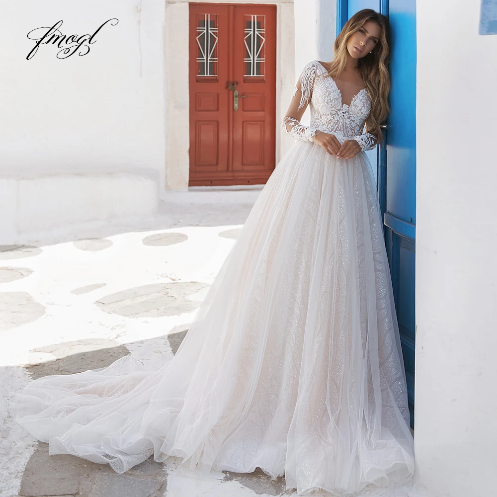 Fmogl Backless A-Line Princess Wedding Dresses V-Neck Long Sleeve Vestido De Novia Lace Appliques Elegant Robe De Mariee
Fmogl Backless A-Line Princess Wedding Dresses V-Neck Long Sleeve Vestido De Novia Lace Appliques Elegant Robe De Mariee