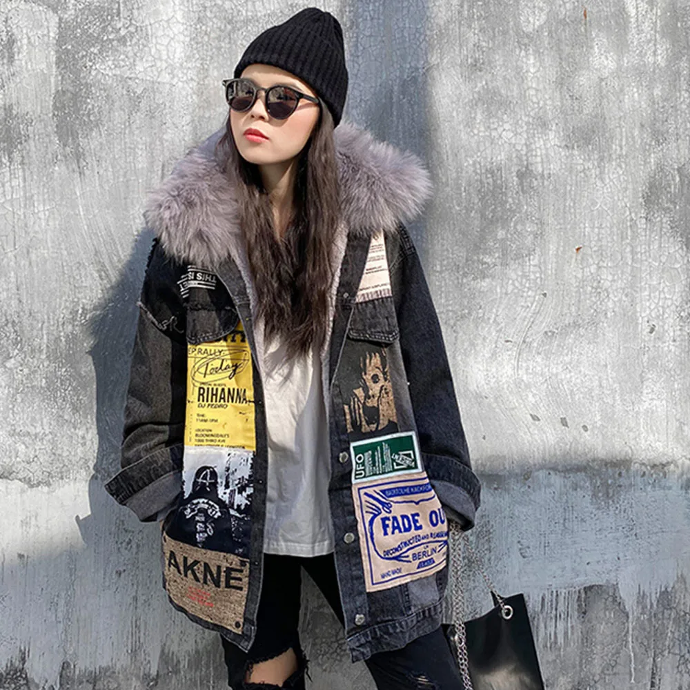 Winter Fashion New Plus Velvet Graffiti Women's Denim Jackets Personality Street Trend Labeling Jean Cotton-pad Warm Outerwear
Winter Fashion New Plus Velvet Graffiti Women's Denim Jackets Personality Street Trend Labeling Jean Cotton-pad Warm Outerwear