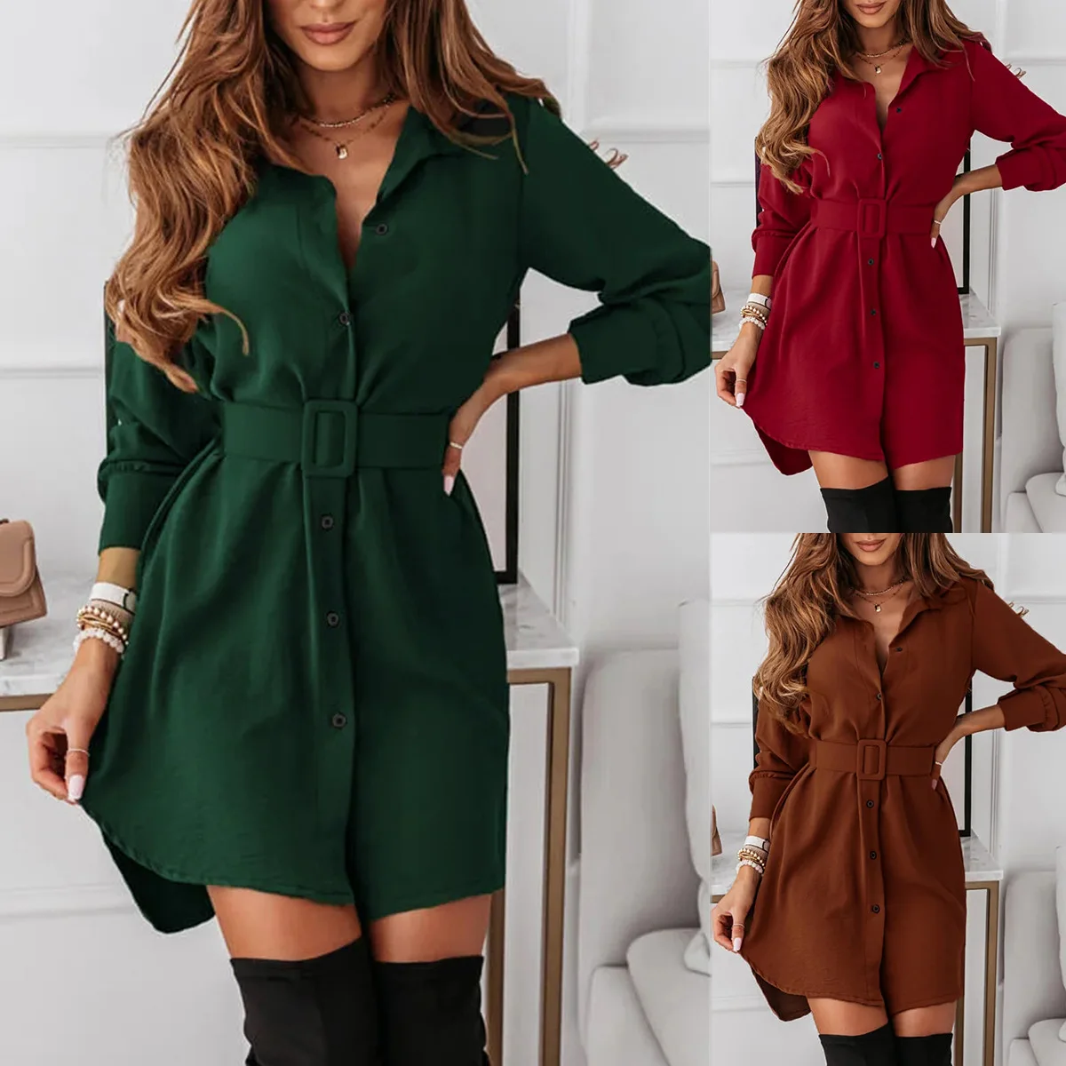 Female Clothing Solid Button Long Sleeve Belt Elegant Dresses for Women Harajuku Office Lady Midi Woman Clothes Tunics Dress
Female Clothing Solid Button Long Sleeve Belt Elegant Dresses for Women Harajuku Office Lady Midi Woman Clothes Tunics Dress
