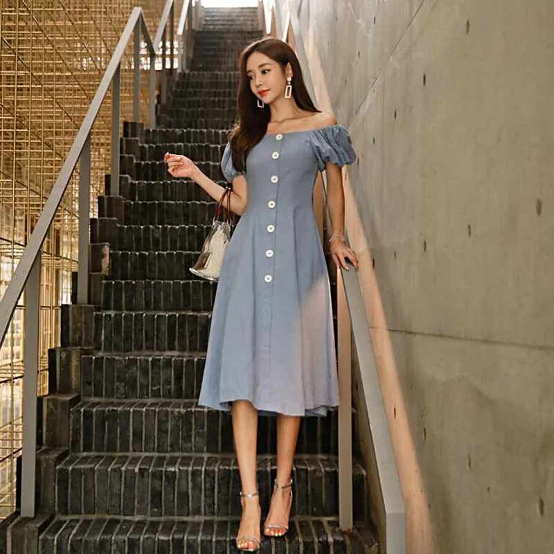 Women Blue Slash Neck Off Shoulder Dress Autumn 2019 Dresses Office Ladies Bodycon Sexy Party Button A Line Midi Dress Vestidos
Women Blue Slash Neck Off Shoulder Dress Autumn 2019 Dresses Office Ladies Bodycon Sexy Party Button A Line Midi Dress Vestidos