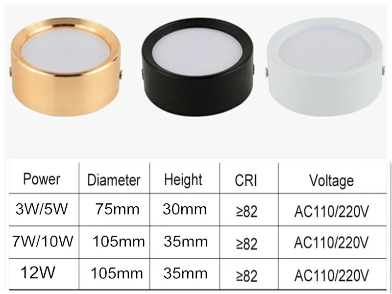 Gold/White/Black Surface Mounted Ceiling Downlight 3W 7W 9W 12W LED Ceiling Spot Light AC110/220V Dimmable for Kitchen Living ro
Gold/White/Black Surface Mounted Ceiling Downlight 3W 7W 9W 12W LED Ceiling Spot Light AC110/220V Dimmable for Kitchen Living ro