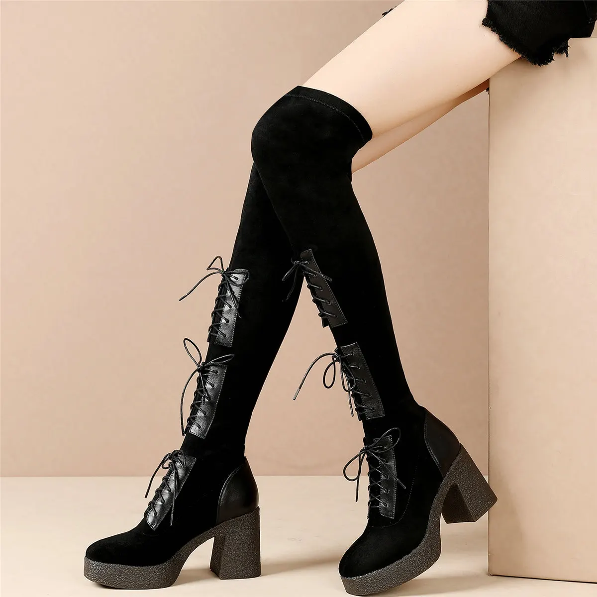 Women Genuine Leather Chunky High Heels Over The Knee High Boots Female Winter Stretchy Velvet Platform Pumps Shoes Casual Shoes
Women Genuine Leather Chunky High Heels Over The Knee High Boots Female Winter Stretchy Velvet Platform Pumps Shoes Casual Shoes
