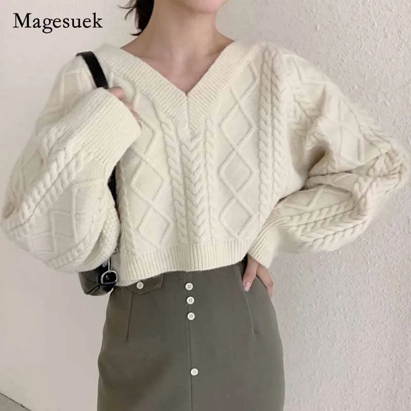 Autumn White Loose V-neck Women Pullover Sweater 2021 Long Sleeve Twist Short Winter Knitted Sweater Jumper Women Sweaters 11644
Autumn White Loose V-neck Women Pullover Sweater 2021 Long Sleeve Twist Short Winter Knitted Sweater Jumper Women Sweaters 11644