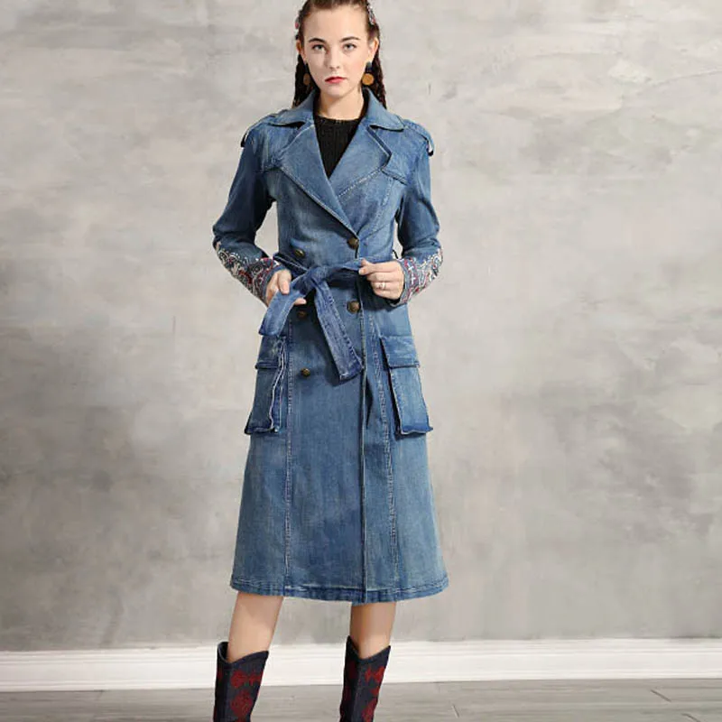 TIYIHAILEY Denim Double Breasted Trench Women Long Sleeve M-2XL Vintage Embroidery Turn Down Collar Autumn Coats Knee Length
TIYIHAILEY Denim Double Breasted Trench Women Long Sleeve M-2XL Vintage Embroidery Turn Down Collar Autumn Coats Knee Length