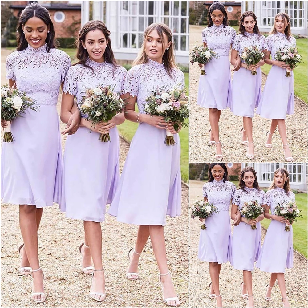 A Line Lace Gown Bridesmaid Dresses Prom Party Gown High Neck With Short Sleeves Knee-Length Dress Chiffon Formal
A Line Lace Gown Bridesmaid Dresses Prom Party Gown High Neck With Short Sleeves Knee-Length Dress Chiffon Formal