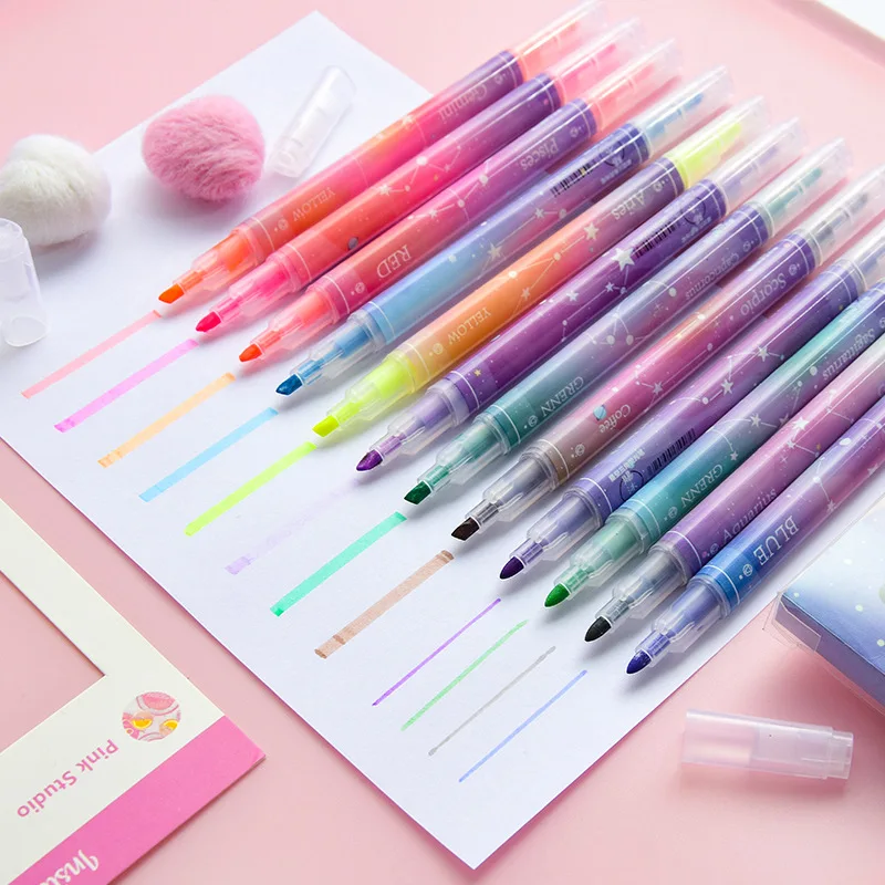 36 pcs/lot Creative Starry sky Double head Highlighter Cute 12 colors Drawing Marker pens Promotional Gift Stationery
36 pcs/lot Creative Starry sky Double head Highlighter Cute 12 colors Drawing Marker pens Promotional Gift Stationery