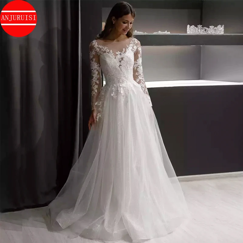 Long Sleeves Wedding Dress 2022 Vestidos De Novia A-Line Scoop Neck Lace Appliques Sequined Button Sweep Train Bride Gown
Long Sleeves Wedding Dress 2022 Vestidos De Novia A-Line Scoop Neck Lace Appliques Sequined Button Sweep Train Bride Gown