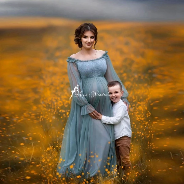 Blue Gray See Thru Tulle Maternity Dress Elegant Off The Shoulder A-Line Draped Long Casual Dresses Women Plus Size Umstandsmode
Blue Gray See Thru Tulle Maternity Dress Elegant Off The Shoulder A-Line Draped Long Casual Dresses Women Plus Size Umstandsmode