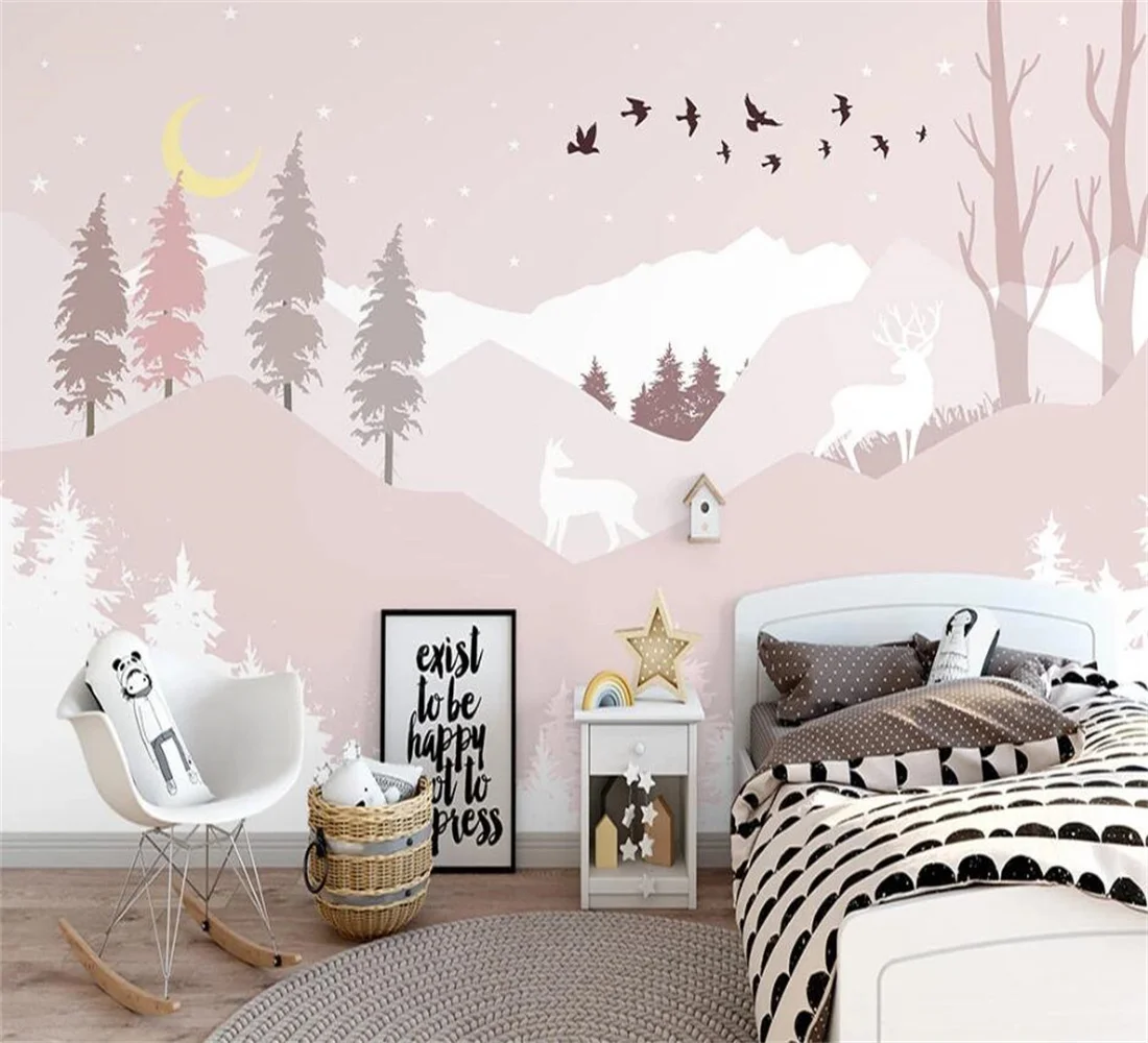 Customized size mural hand-painted forest deer mountain peak children's room wallpaper home decoration pink blue cartoon mural
Customized size mural hand-painted forest deer mountain peak children's room wallpaper home decoration pink blue cartoon mural
