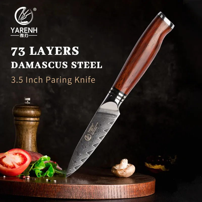 YARENH 3 Inch Paring Knife Professional Fruit Knives 73-layer Damascus Stainless Steel Sharp Peeling Tools Dalbergia Wood Handle
YARENH 3 Inch Paring Knife Professional Fruit Knives 73-layer Damascus Stainless Steel Sharp Peeling Tools Dalbergia Wood Handle