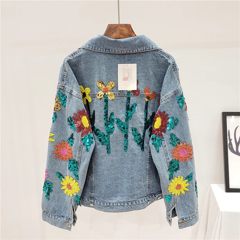 Denim Designer Jacket Women 2022 Autumn Fashion Sequins Flowers Coat Casual Long Sleeve Loose Fit Street Female Short Jackets
Denim Designer Jacket Women 2022 Autumn Fashion Sequins Flowers Coat Casual Long Sleeve Loose Fit Street Female Short Jackets