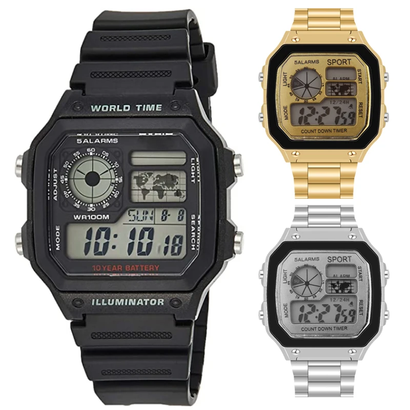 Men Watches Waterproof LCD Colorful Cold Light Watch Stainless Steel Digital Watch 5 Alarm Clock World Time Fashion Watches
Men Watches Waterproof LCD Colorful Cold Light Watch Stainless Steel Digital Watch 5 Alarm Clock World Time Fashion Watches