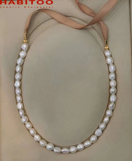 Elegant 9-10mm Natural White Freshwater Baroque Pearl Necklace Adjustable Length Silk Ribbon Choker Necklace for Women Jewelry
Elegant 9-10mm Natural White Freshwater Baroque Pearl Necklace Adjustable Length Silk Ribbon Choker Necklace for Women Jewelry