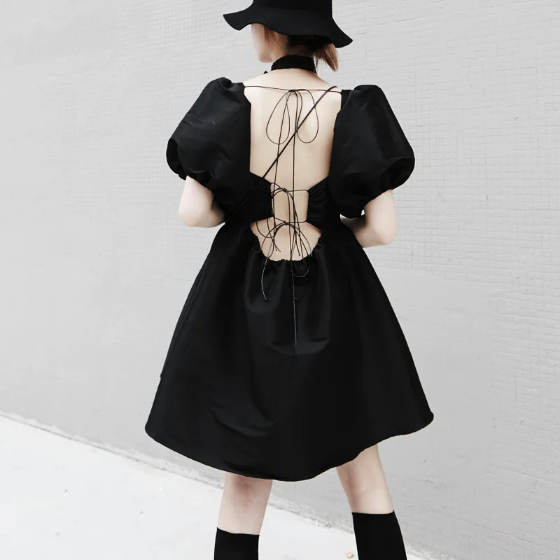 Lolita Dress Kawaii Gothic Black Women Mini Dresses High Waist 2020 Summer Sexy Backless with Bandage Puff Sleeve Square Collar
Lolita Dress Kawaii Gothic Black Women Mini Dresses High Waist 2020 Summer Sexy Backless with Bandage Puff Sleeve Square Collar