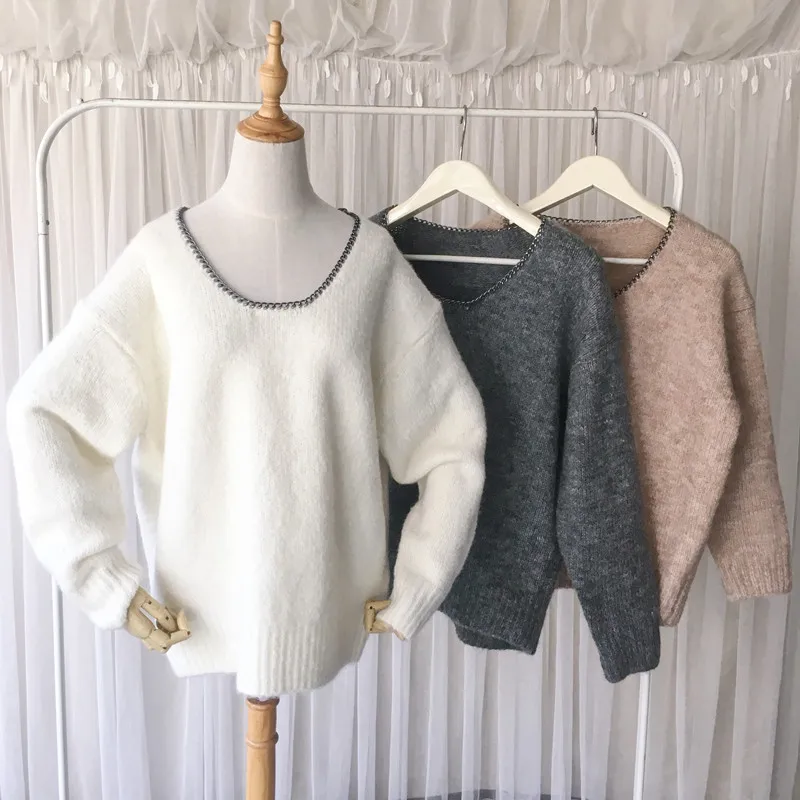 Chain Crew Neck Women Knitted Sweater Fall Winter Korean New Loose Designer Knitwear
Chain Crew Neck Women Knitted Sweater Fall Winter Korean New Loose Designer Knitwear