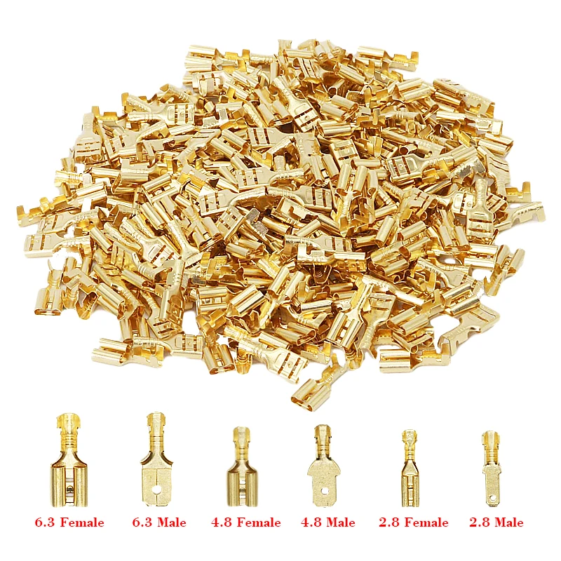 100Pcs/lot 2.8/4.8/6.3mm Female and male Crimp Terminal Connector Gold Brass/Silver Car Speaker Electric Wire Connectors Set
100Pcs/lot 2.8/4.8/6.3mm Female and male Crimp Terminal Connector Gold Brass/Silver Car Speaker Electric Wire Connectors Set