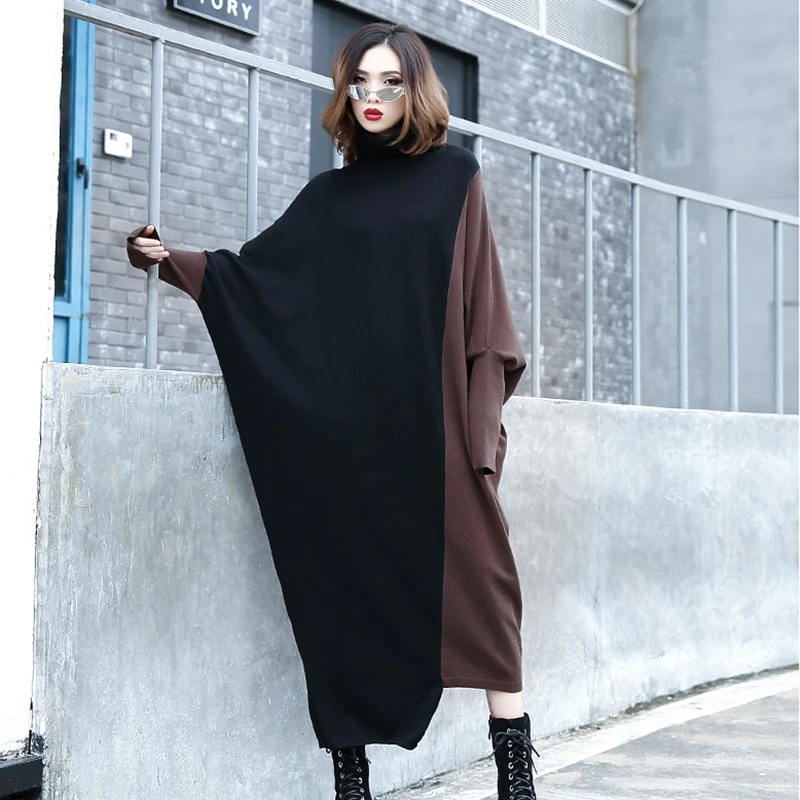 Long Dress Women Patchwork Hit Color Loose Dress Autumn Winter Sweater Ladies Batwing Sleeve Knit Elegant Dresses 2023
Long Dress Women Patchwork Hit Color Loose Dress Autumn Winter Sweater Ladies Batwing Sleeve Knit Elegant Dresses 2023