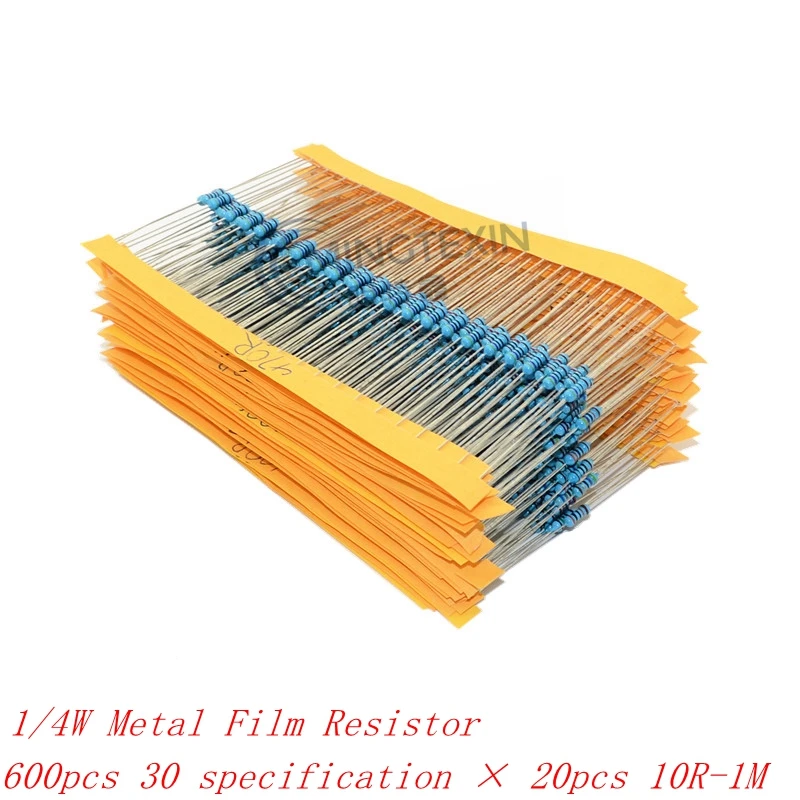 600pcs 30 specification × 20pcs 1/4W Metal Film Resistor Pack Common Resistance Plug-in Element Bag
600pcs 30 specification × 20pcs 1/4W Metal Film Resistor Pack Common Resistance Plug-in Element Bag