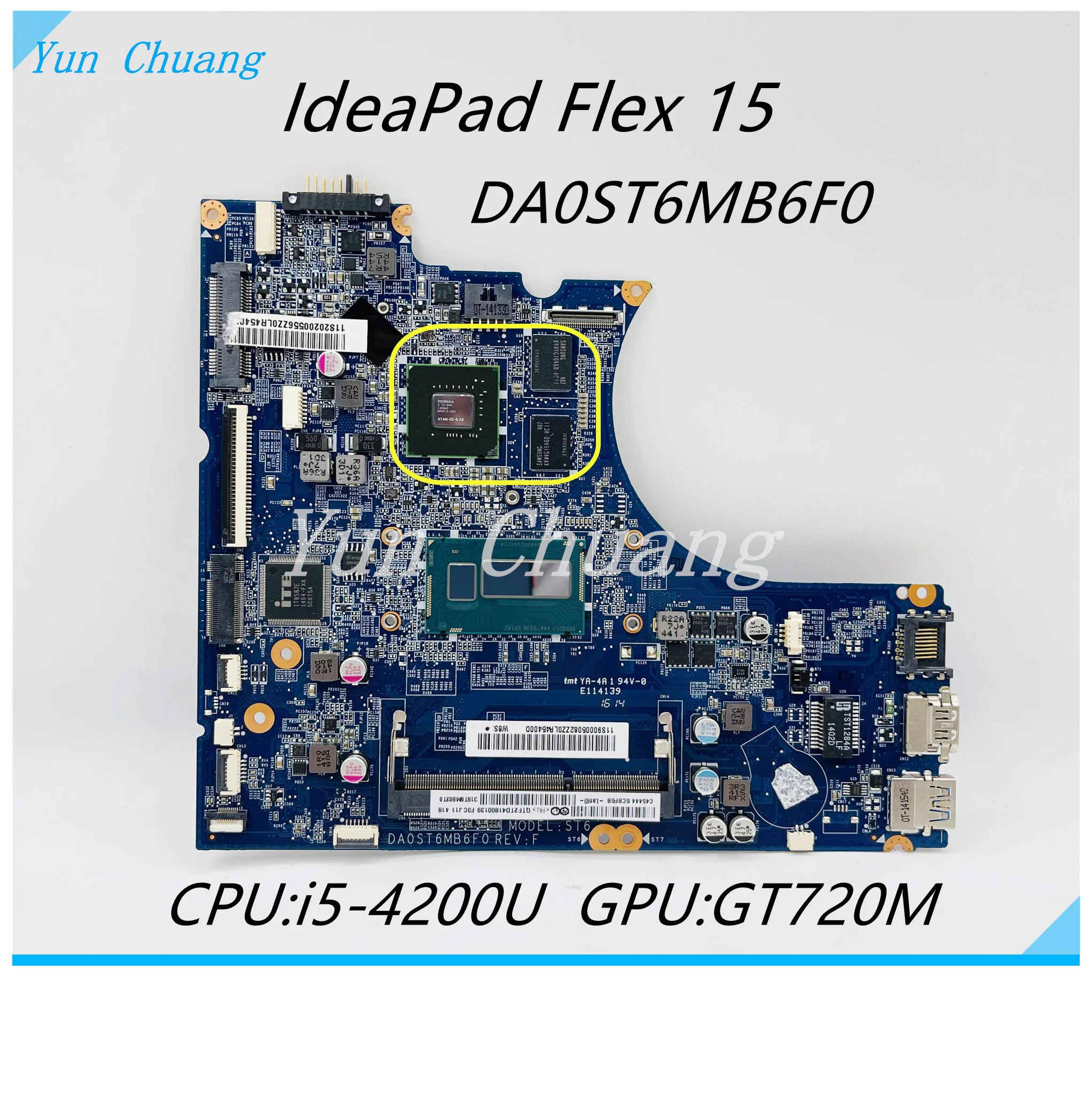 Материнская плата DA0ST6MB6E0 DA0ST6MB6F0 для ноутбука Lenovo IdeaPad Flex 15, материнская плата для ноутбука с фотографическим процессором GT720M GPU DDR3L 100%, протестирована
Материнская плата DA0ST6MB6E0 DA0ST6MB6F0 для ноутбука Lenovo IdeaPad Flex 15, материнская плата для ноутбука с фотографическим процессором GT720M GPU DDR3L 100%, протестирована