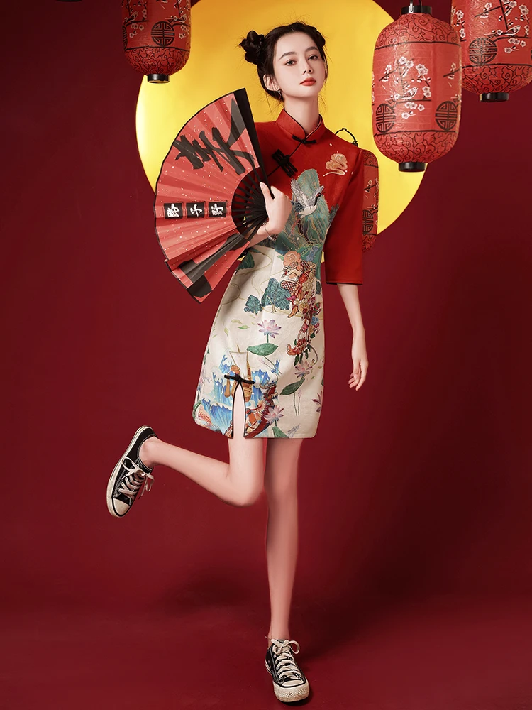 Vintage Chinese Style New Year Girls Traditional Qipao Top Dress Casual Women's Improvement Cheongsam Oriental Evening Dresses
Vintage Chinese Style New Year Girls Traditional Qipao Top Dress Casual Women's Improvement Cheongsam Oriental Evening Dresses