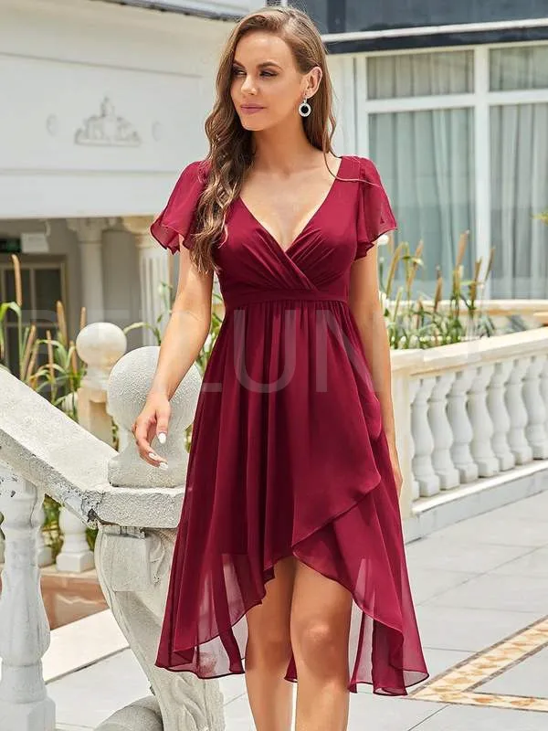 Burgundy Cheap Bridesmaid Dresses Under 50 High Low V-Neck Short Chiffon Long Wedding Party Dresses
Burgundy Cheap Bridesmaid Dresses Under 50 High Low V-Neck Short Chiffon Long Wedding Party Dresses