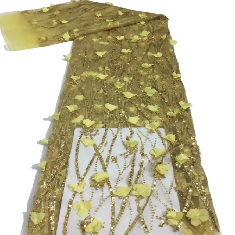 2021 Latest Milk Silk 3D Flowers Lace Fabric Yellow African Lace Fabric With Sequins French Mesh Lace Fabric for Party
2021 Latest Milk Silk 3D Flowers Lace Fabric Yellow African Lace Fabric With Sequins French Mesh Lace Fabric for Party