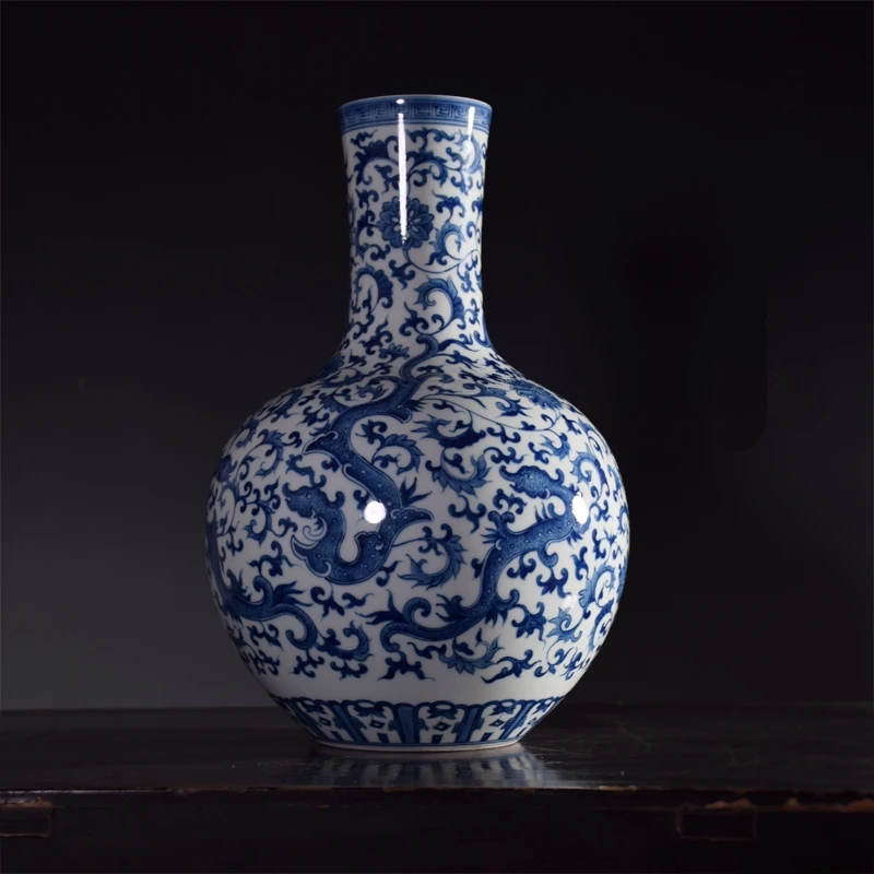 Blue and White Nine Dragons Spherical Vase Living Room Decoration Antique Contracted Table Deco
Blue and White Nine Dragons Spherical Vase Living Room Decoration Antique Contracted Table Deco