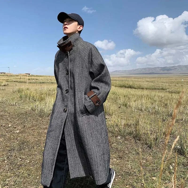 Long Woolen Coat Men Vintage Casual Trench Autumn Winter Korean Fashion Loose Stand Collar Abrigo Hombre Wild Windbreaker Jacket
Long Woolen Coat Men Vintage Casual Trench Autumn Winter Korean Fashion Loose Stand Collar Abrigo Hombre Wild Windbreaker Jacket