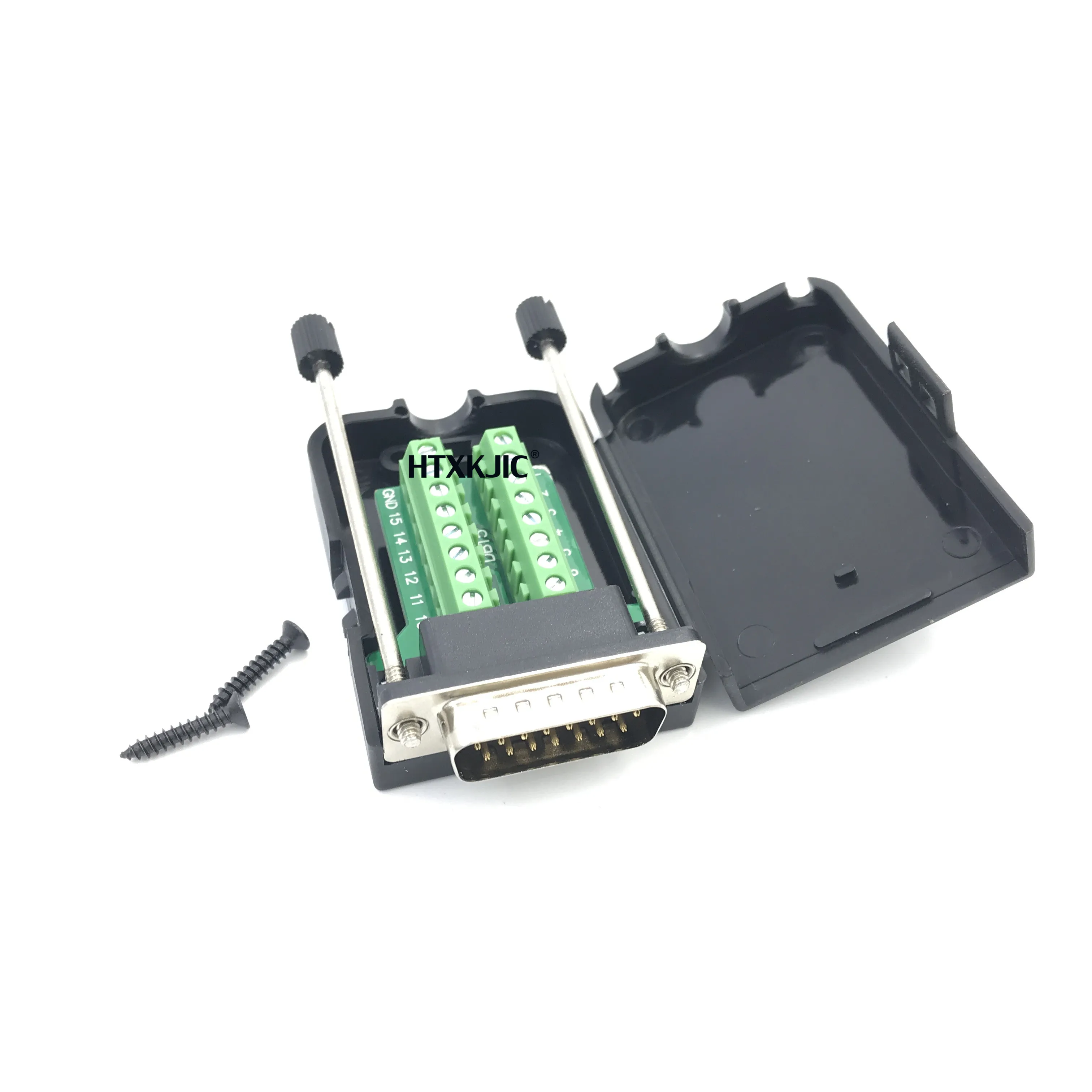 DB15 Connectors D-SUB Female Male 2 Row 15 Pin Plug Breakout Terminals Board Connector Screw Nut Type Black Plastic Cover
DB15 Connectors D-SUB Female Male 2 Row 15 Pin Plug Breakout Terminals Board Connector Screw Nut Type Black Plastic Cover