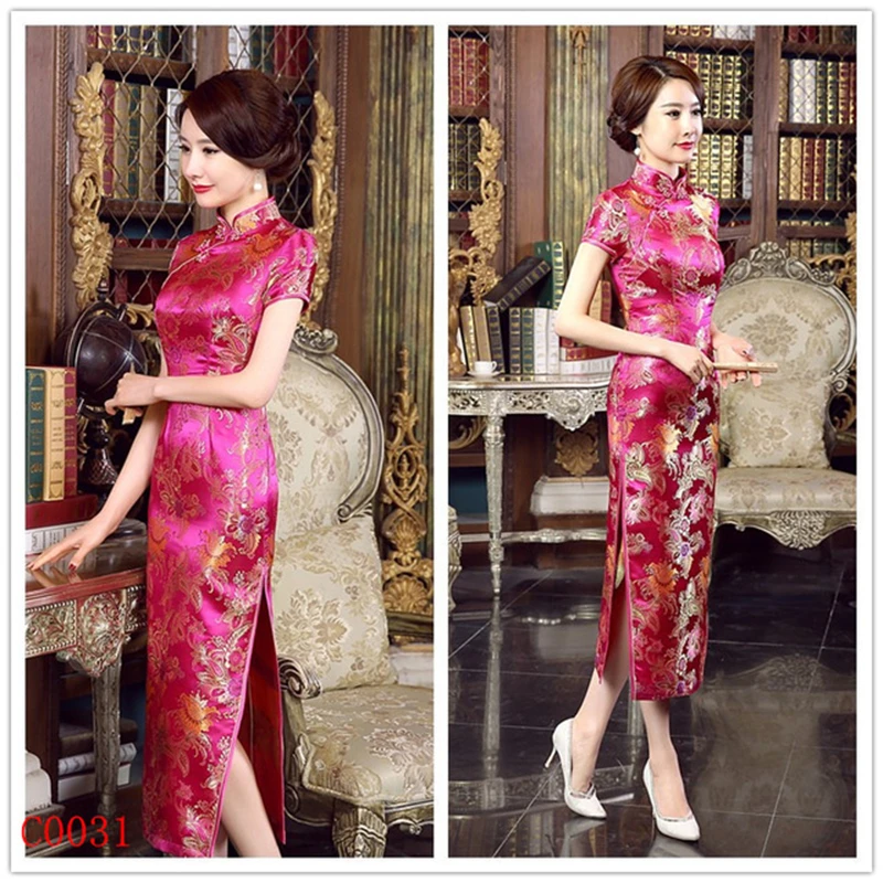 Pink women cheongsam long brocade satin Qipao split cheongsam show T stage show evening Qipao slim retro daily cheongsam skirt
Pink women cheongsam long brocade satin Qipao split cheongsam show T stage show evening Qipao slim retro daily cheongsam skirt