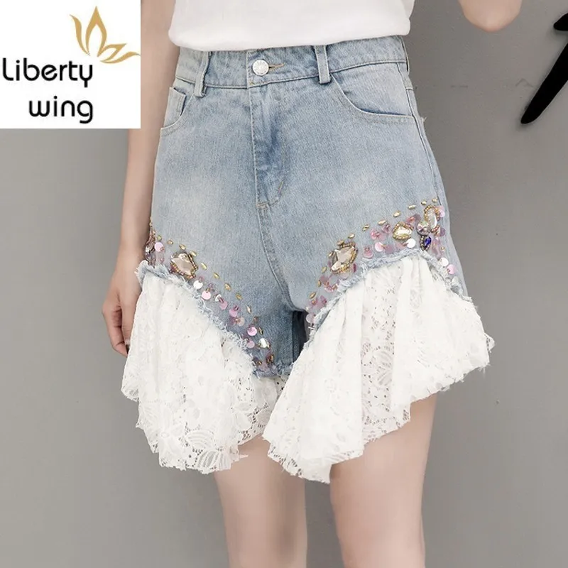 Lace Denim Patchwork Skirts For Women Loose Beading Female Brand Ladies Jeans Short Costume Sequin Fashion Shorts
Lace Denim Patchwork Skirts For Women Loose Beading Female Brand Ladies Jeans Short Costume Sequin Fashion Shorts