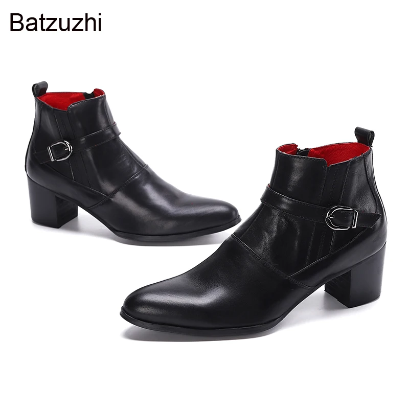 Ботильоны Batzuzhi мужские из натуральной кожи, деловые короткие ботинки с острым носком, на молнии, с пряжкой, высокий каблук 7 см, черные
Ботильоны Batzuzhi мужские из натуральной кожи, деловые короткие ботинки с острым носком, на молнии, с пряжкой, высокий каблук 7 см, черные