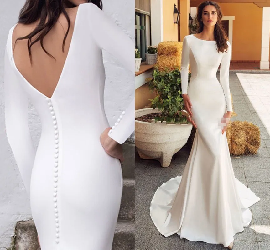 Elegant New Full Satin Wedding Dress Long Sleeve Backless Mermaid Bridal Gown Hot Custom Made Robe De Mariee Vestidos
Elegant New Full Satin Wedding Dress Long Sleeve Backless Mermaid Bridal Gown Hot Custom Made Robe De Mariee Vestidos