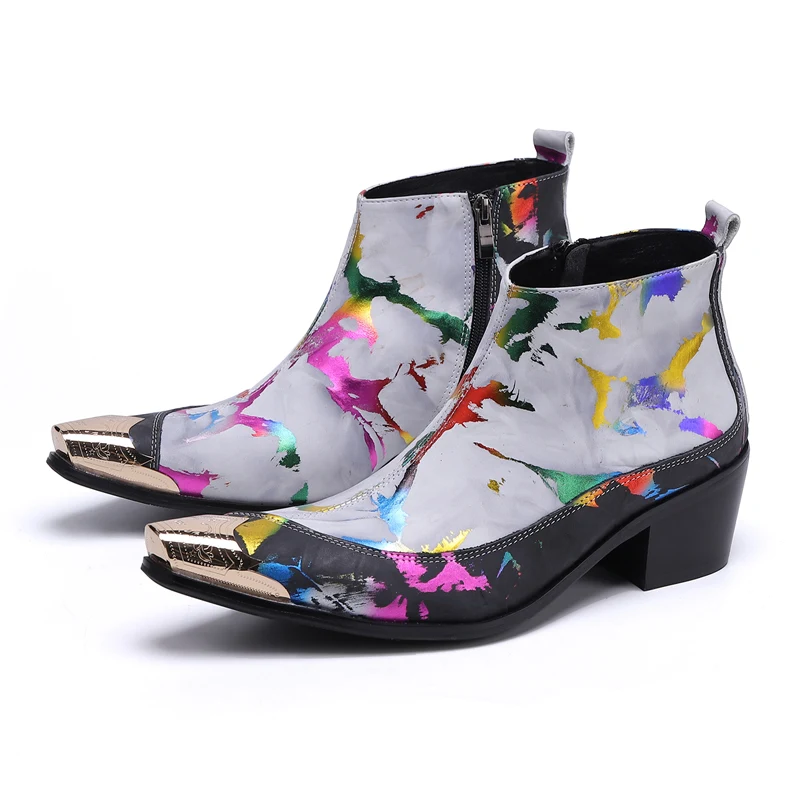 Bota Masculina Multicolor Print Genuine Leather Men Ankle Boots Gold Metal Pointed Toe Formal Dress Shoes Male Cowboy Mens
Bota Masculina Multicolor Print Genuine Leather Men Ankle Boots Gold Metal Pointed Toe Formal Dress Shoes Male Cowboy Mens
