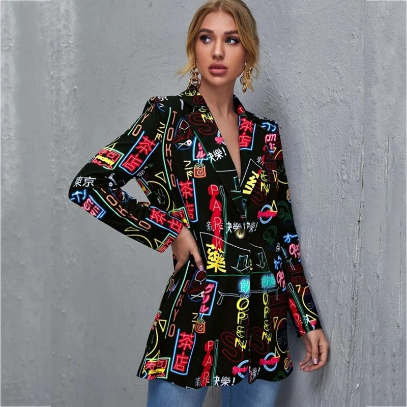 Japanese Fashion Printed Single Button Women Blazers Coat Long Sleeve Harajuku Loose Streetwear Elegant Lady American Stylish
Japanese Fashion Printed Single Button Women Blazers Coat Long Sleeve Harajuku Loose Streetwear Elegant Lady American Stylish