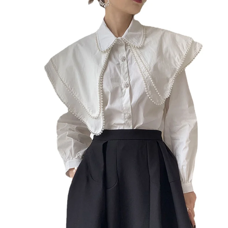 bead work collar white shirts women double layer collar white tops lady's bead work blouses tops
bead work collar white shirts women double layer collar white tops lady's bead work blouses tops