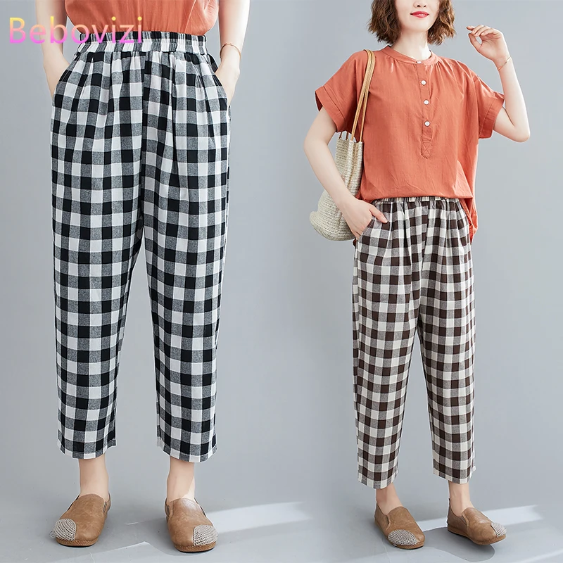 Fashion Vintage Streetwear Cotton and Linen Black White Plaid Summer Autumn Thin Fashion Pocket Women Pants Elastic Band Pant
Fashion Vintage Streetwear Cotton and Linen Black White Plaid Summer Autumn Thin Fashion Pocket Women Pants Elastic Band Pant