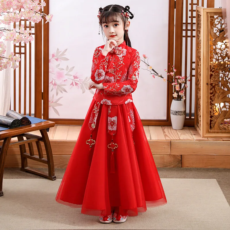 2PCS Flower Girl Dress For Wedding Girls Chinese Hanfu Embroidery Cheongsam Dress Princess New Year Dress Outfit
2PCS Flower Girl Dress For Wedding Girls Chinese Hanfu Embroidery Cheongsam Dress Princess New Year Dress Outfit