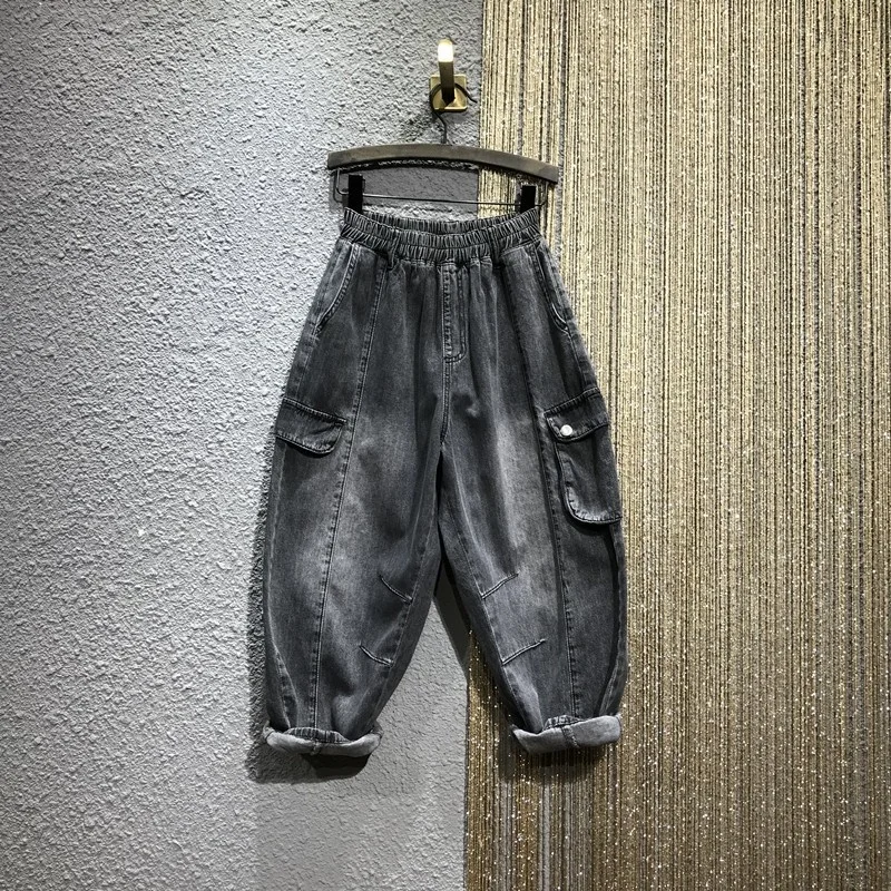 Pants Denim Womens Summer New Vintage Elastic Waist Loose Cargo Pockets Fashion Female Ankle-Length Harem Pants Korean Style
Pants Denim Womens Summer New Vintage Elastic Waist Loose Cargo Pockets Fashion Female Ankle-Length Harem Pants Korean Style