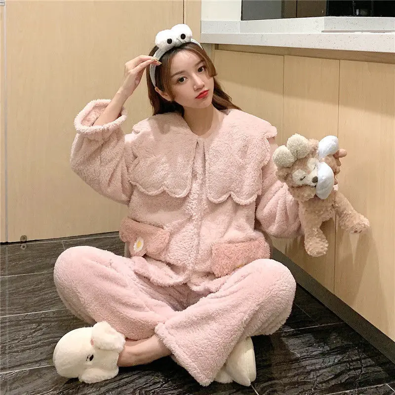 Two Pieces Sets Women Outfits Autumn Winter Pajamas Flannel Sleepwear Loose Thicken Home Clothes Warm Pyjamas Suit Lingerie
Two Pieces Sets Women Outfits Autumn Winter Pajamas Flannel Sleepwear Loose Thicken Home Clothes Warm Pyjamas Suit Lingerie